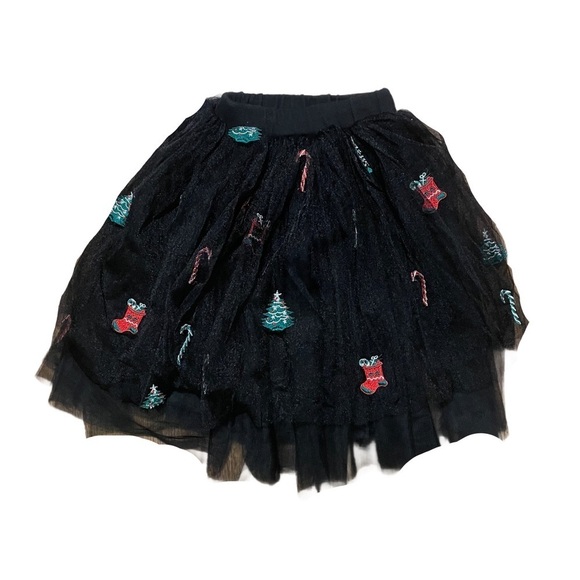 Black Christmas tule Skirt  Festive Embroidery teared - Picture 1 of 5